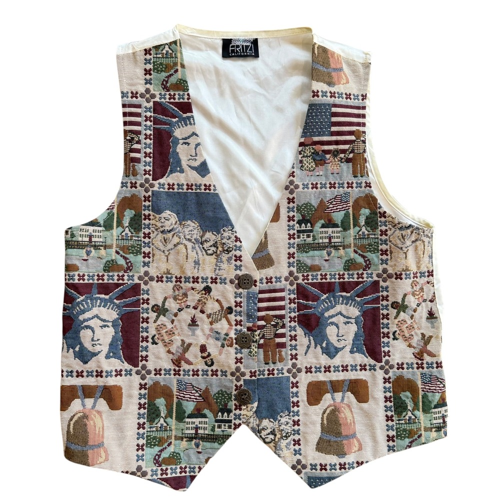 Vintage USA Vest Tapestry Womens Size Medium Embroidered America